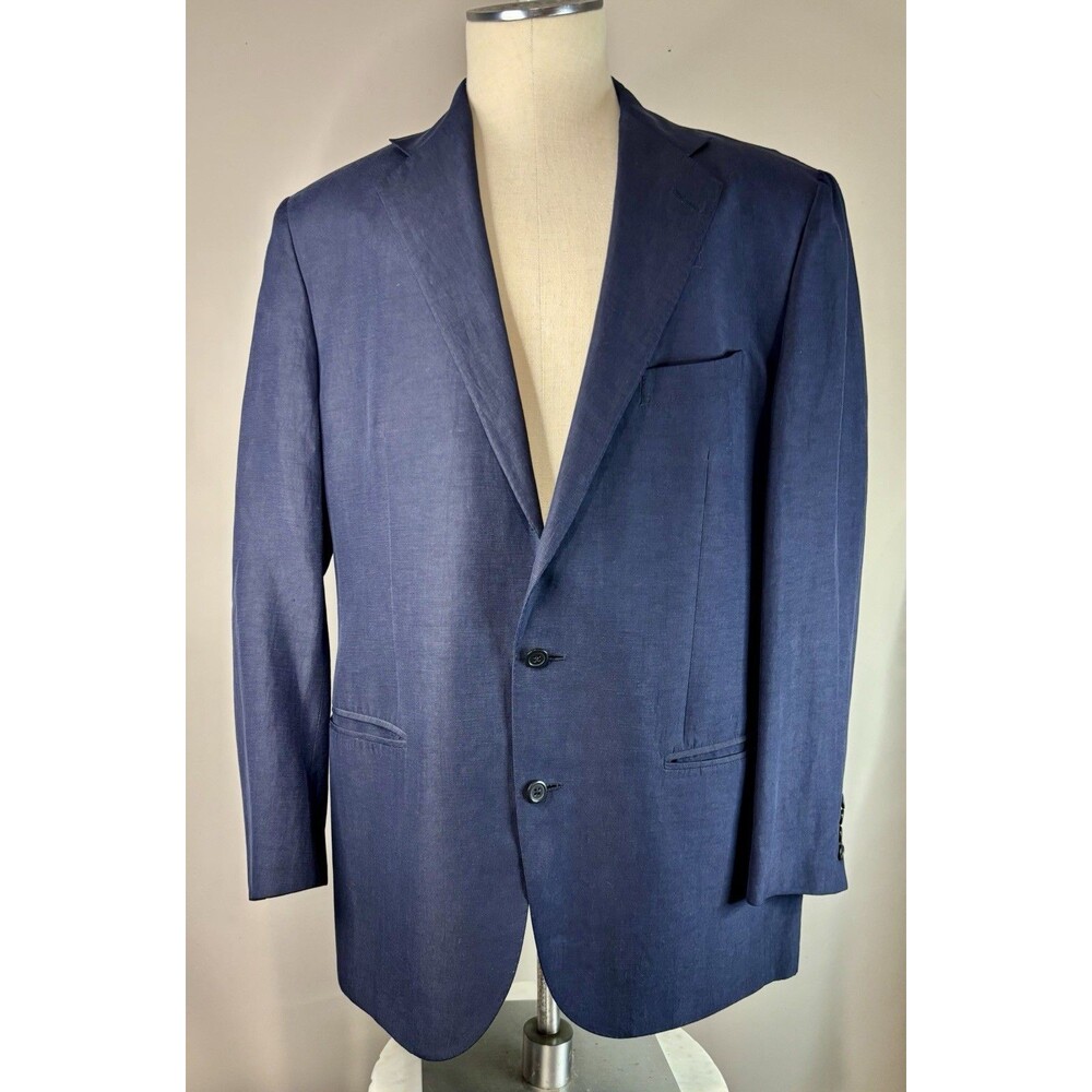 Vintage Polo Ralph Lauren Blue Flax Silk Sport Coat Jacket Made in Italy Men 44R